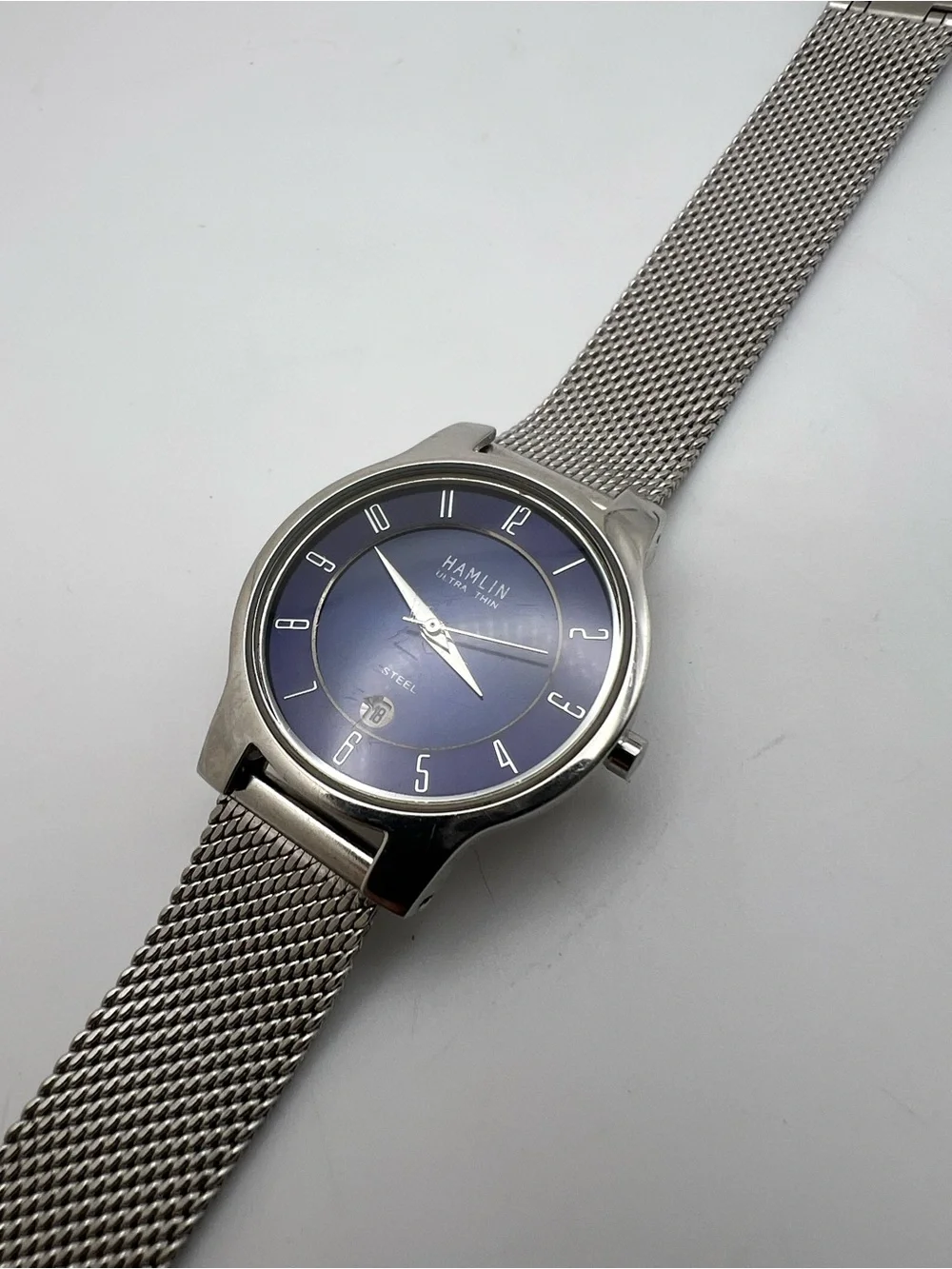 Hamlin Ultra Thin Blue Dial Stainless Steel Mesh Watch